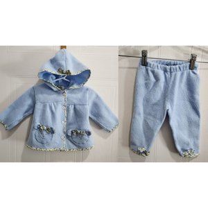 Vintage Baby Paris Boutique 2 Piece Outfit Fleece Jacket/Pants Blue Fleece 0/6M
